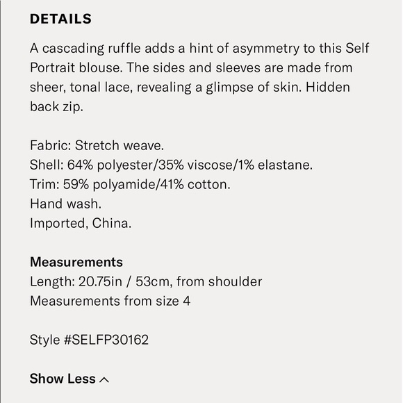 Self-Portrait Black Lace Ophelia Top Sz 2 - Picture 4 of 8